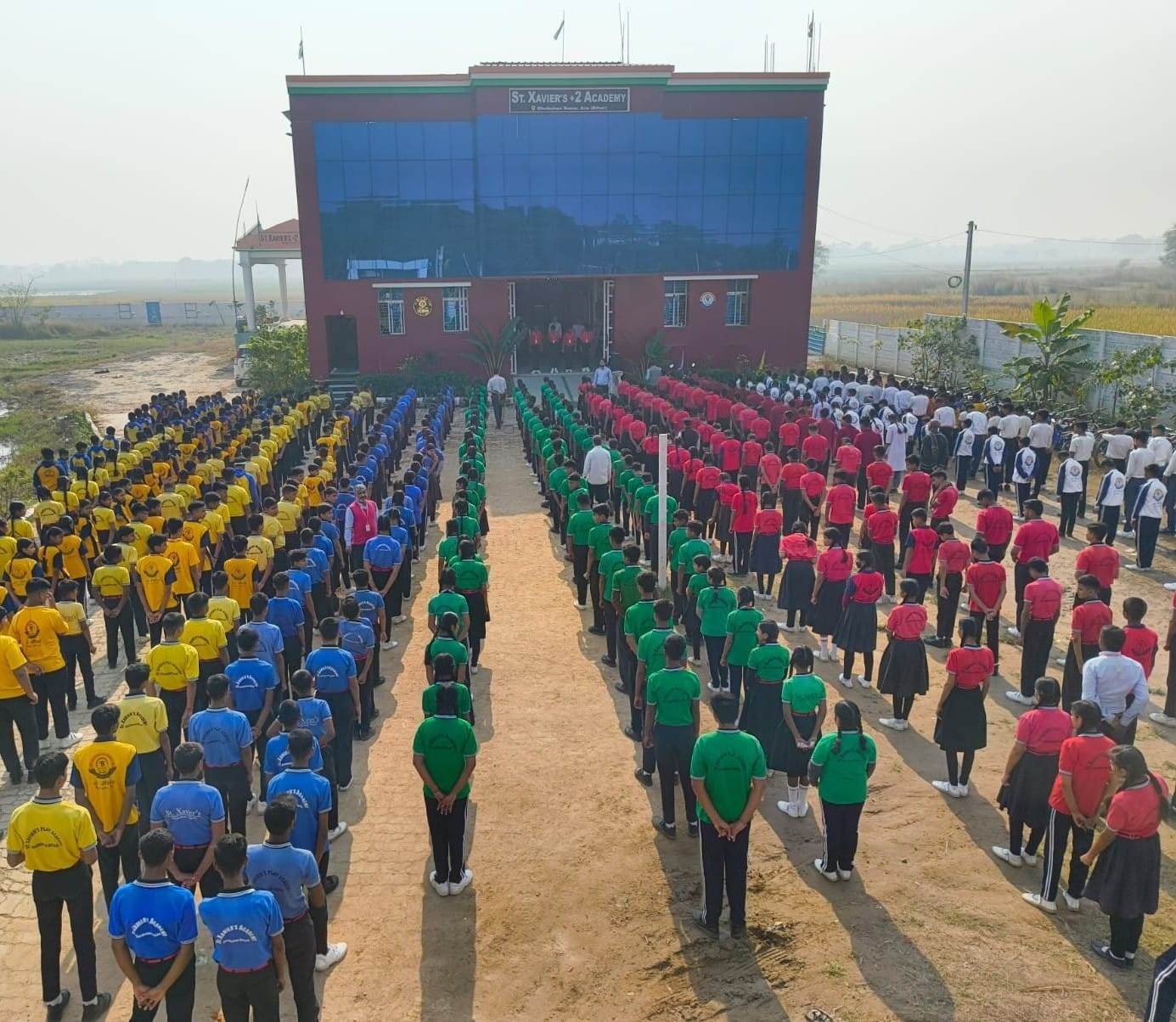 Students assembled in front of St. Xavier's +2 Academy, Dhobahan Bazar